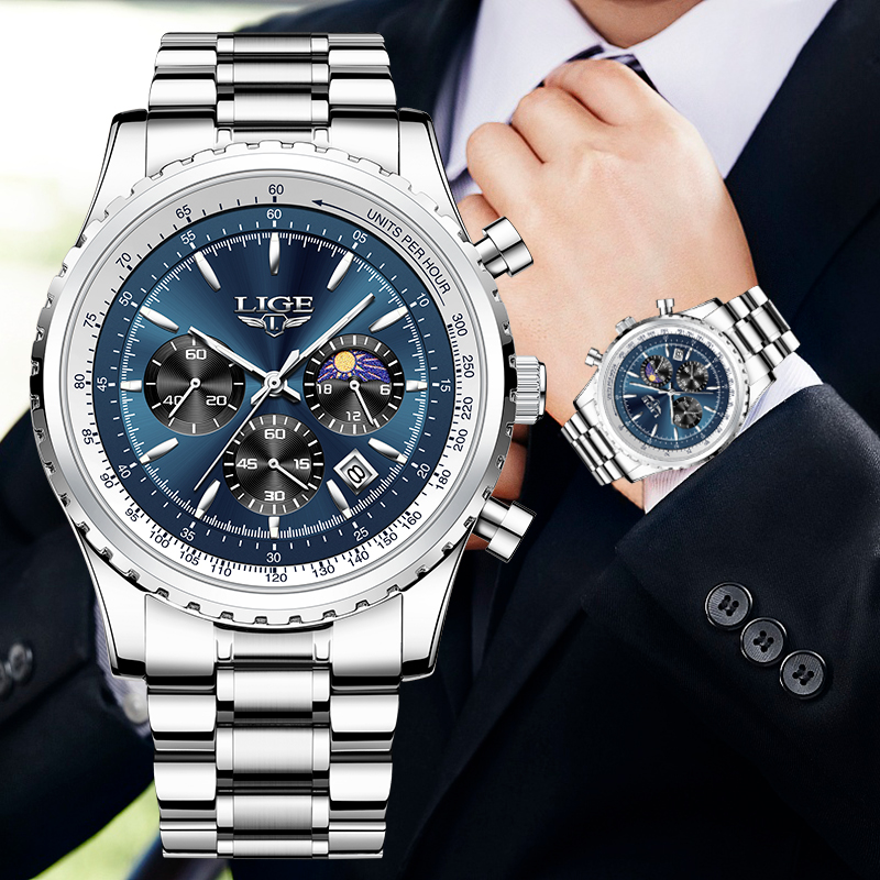 Luxury Watch Exhibition - LIGE-Montre à quartz en acier inoxydable